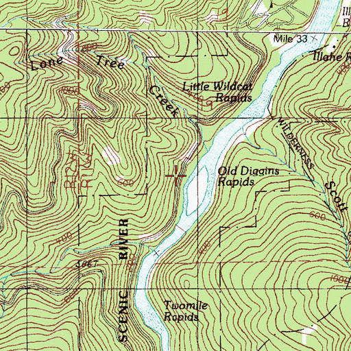 Topographic Map of Old Diggins Riffle, OR