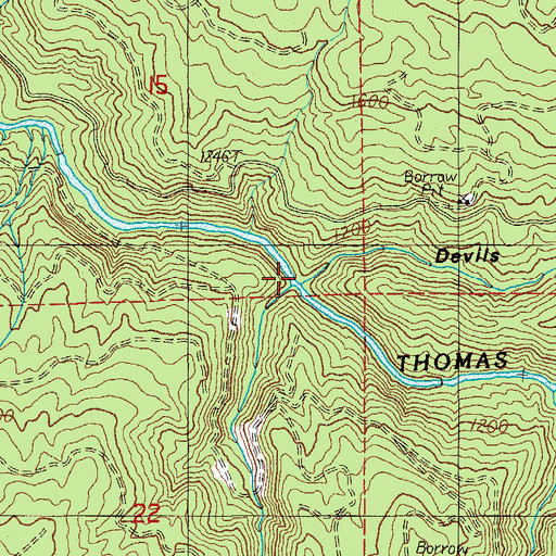 Topographic Map of Devils Den, OR