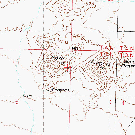 Topographic Map of Sore Fingers, AZ