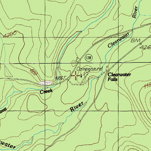 Topographic Map of Clearwater Falls Recreation Site, OR