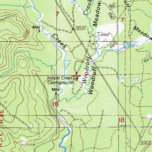 Topographic Map of Abbott Creek Recreation Site, OR