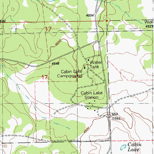 Topographic Map of Cabin Lake Recreation Site, OR