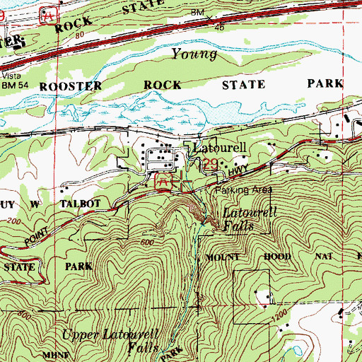 Topographic Map of Latourell Recreation Site, OR