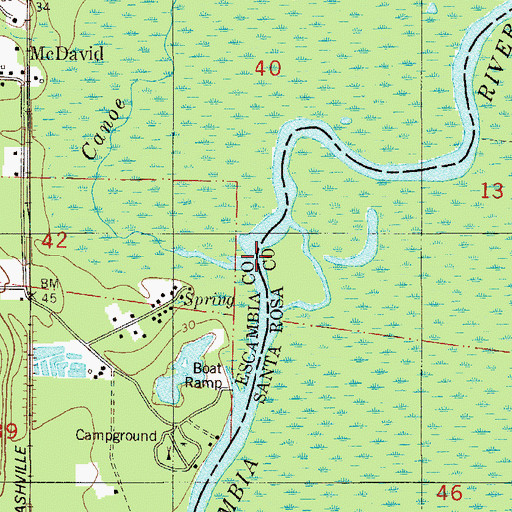 Topographic Map of Canoe Creek, FL