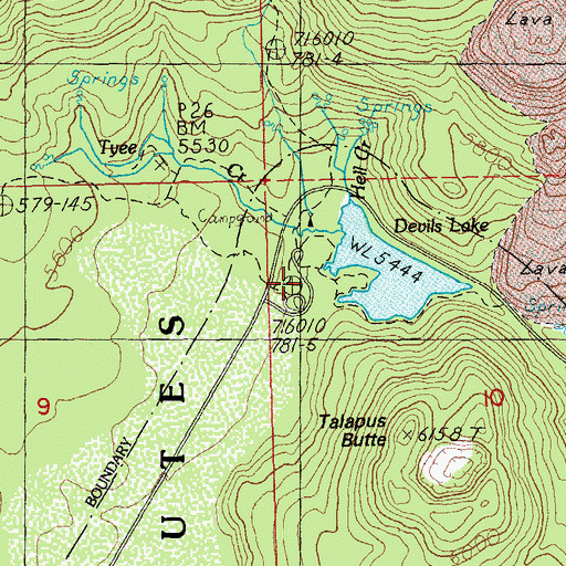 Topographic Map of Devils Lake Recreation Site, OR