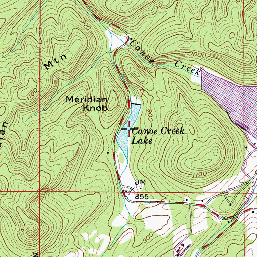 Topographic Map of Canoe Creek Lake, AL