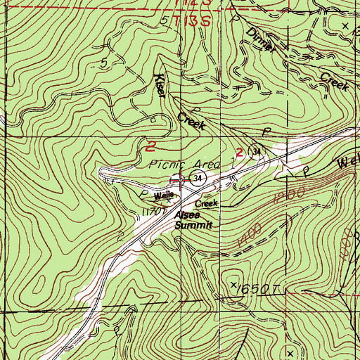 Topographic Map of Marys Wayside Recreation Site, OR