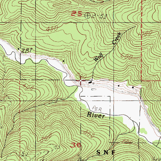 Topographic Map of Wolf Creek, OR