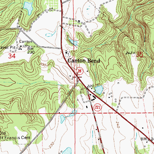Topographic Map of Canton Bend, AL