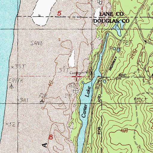 Topographic Map of Carter Lake Recreation Site, OR