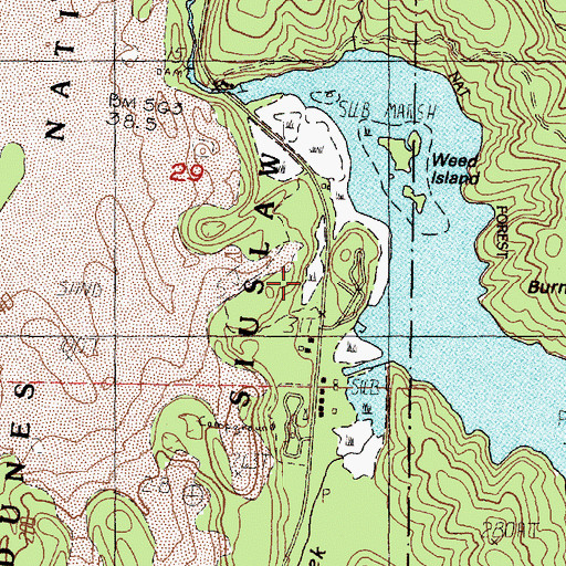 Topographic Map of Tahkenitch Landing Recreation Site, OR