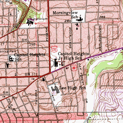 Topographic Map of Capitol Heights Junior High School, AL