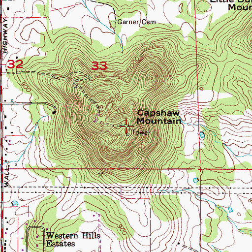 Topographic Map of Capshaw Mountain, AL