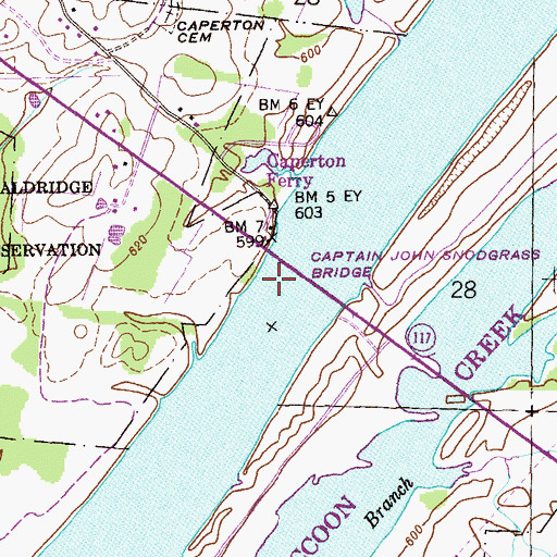 Topographic Map of Captain John Snodgrass Bridge, AL