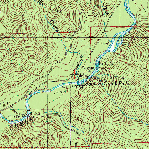 Topographic Map of Salmon Creek Falls Recreation Site, OR