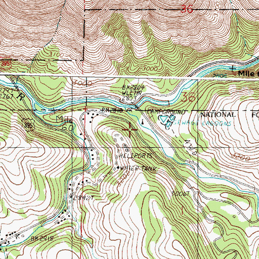 Topographic Map of Toll Bridge Recreation Site, OR