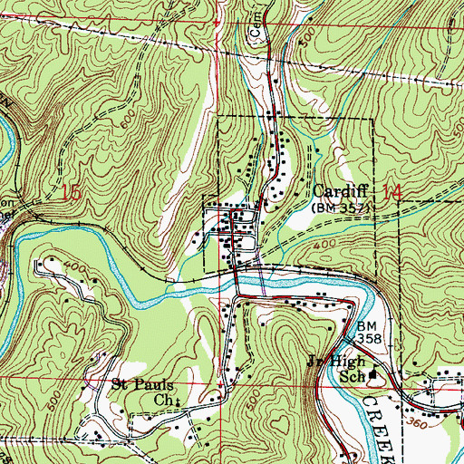 Topographic Map of Cardiff, AL