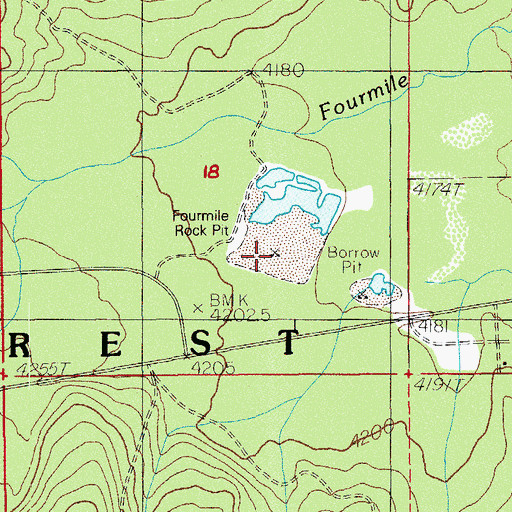 Topographic Map of Fourmile Flat Quarry, OR