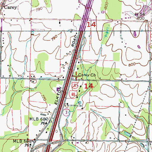 Topographic Map of Carey Baptist Church, AL