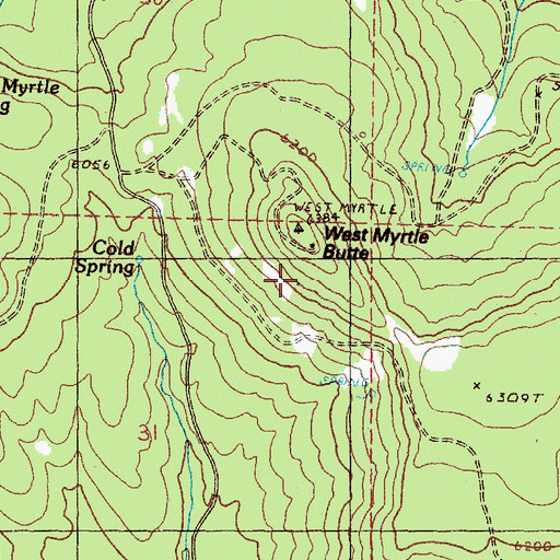 Topographic Map of West Myrtle Butte Forest Service Facility, OR