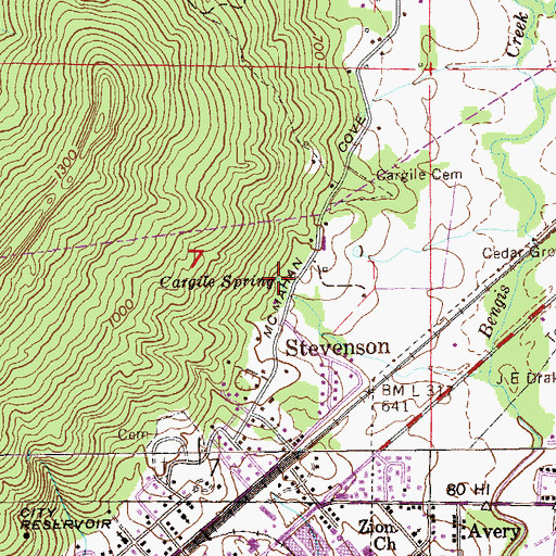 Topographic Map of Cargile Spring, AL