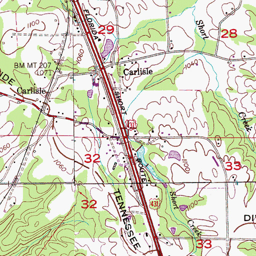 Topographic Map of Carlisle, AL
