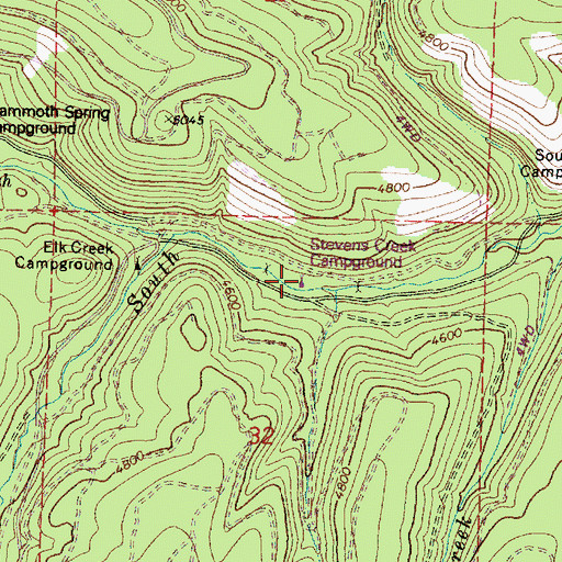 Topographic Map of Stevens Creek Recreation Site, OR