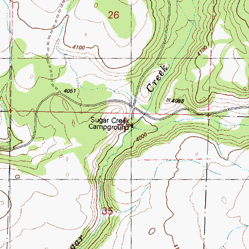 Topographic Map of Sugar Creek Recreation Site, OR