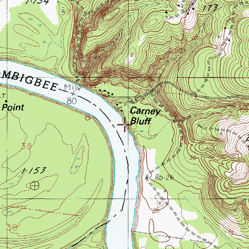 Topographic Map of Carney Bluff, AL