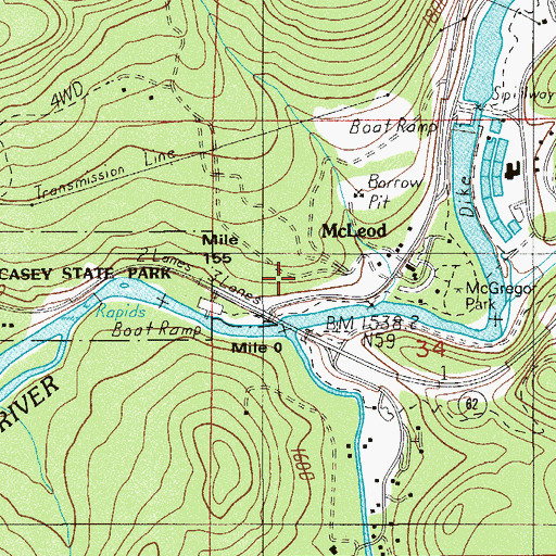 Topographic Map of Casey State Park, OR