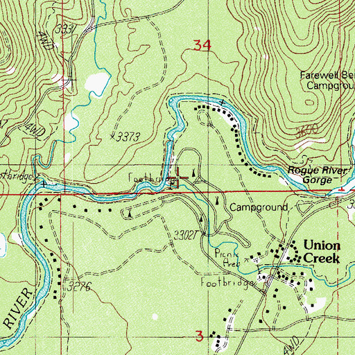 Topographic Map of Union Creek Recreation Site, OR