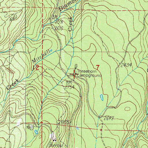 Topographic Map of Threehorn Recreation Site, OR