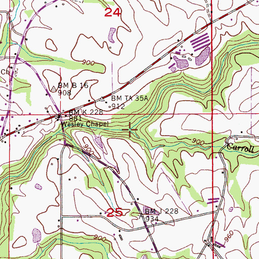 Topographic Map of Carroll Branch, AL