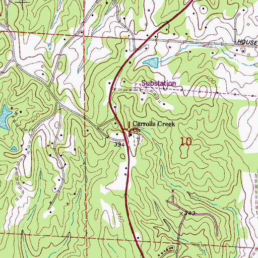 Topographic Map of Carrolls Creek Baptist Church, AL