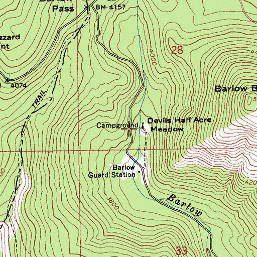 Topographic Map of Devils Half Acre Meadow Recreation Site, OR