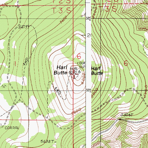 Topographic Map of Harl Butte Lookout, OR