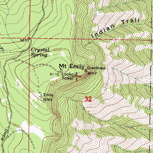 Topographic Map of Mount Emily Sno-Park, OR