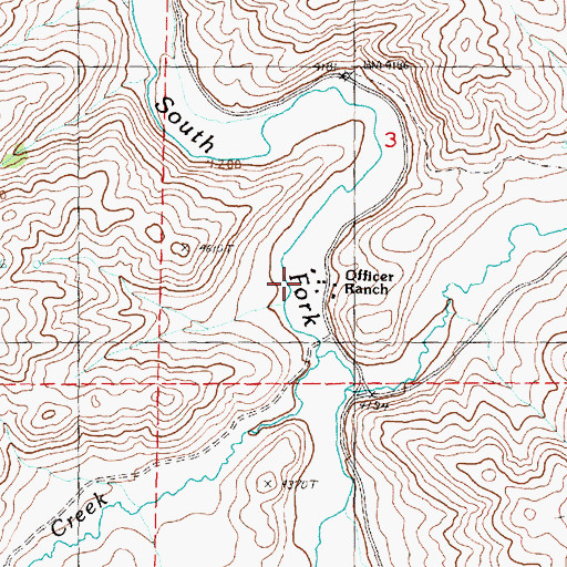 Topographic Map of Officer Ranch, OR