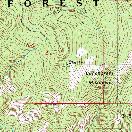 Topographic Map of Bunchgrass Meadows Shelter, OR