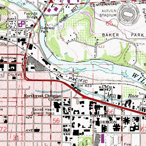 Topographic Map of Mill Race, OR