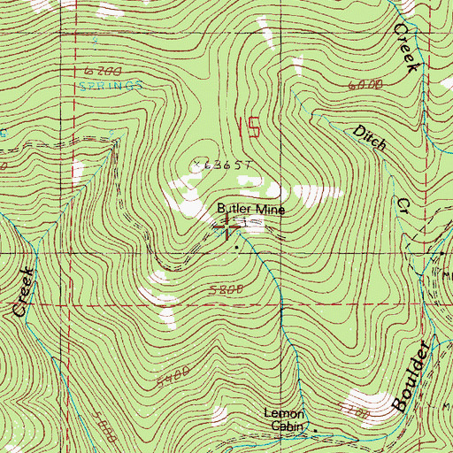 Topographic Map of Butler Mine, OR
