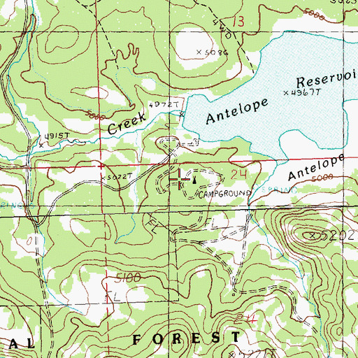 Topographic Map of Antelope Reservoir Recreation Site, OR