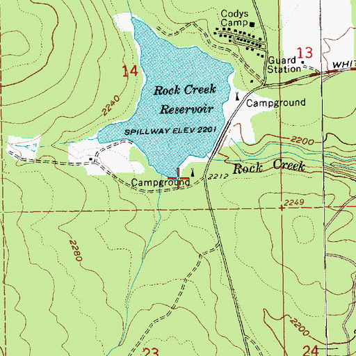 Topographic Map of Rock Creek Reservoir Campground, OR
