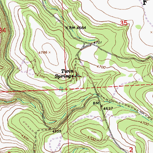 Topographic Map of Twin Springs Reservoir, OR