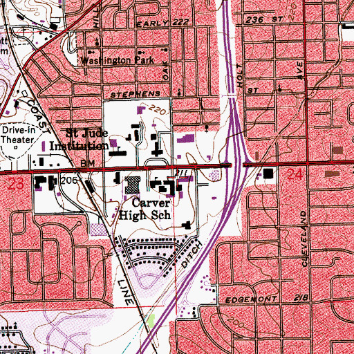 Topographic Map of Carver High School, AL