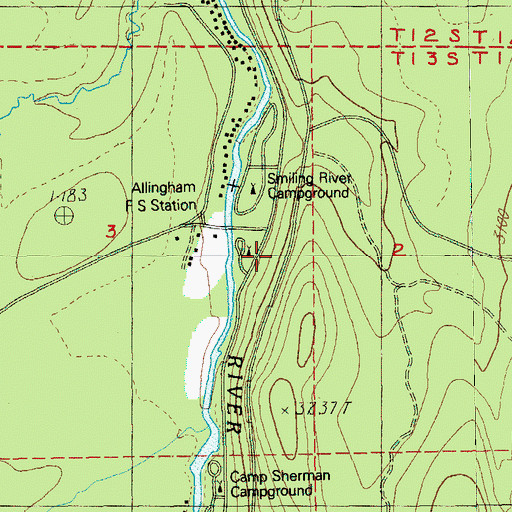 Topographic Map of Allingham Recreation Site, OR