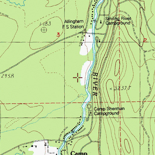 Topographic Map of River Island Forest Camp (historical), OR