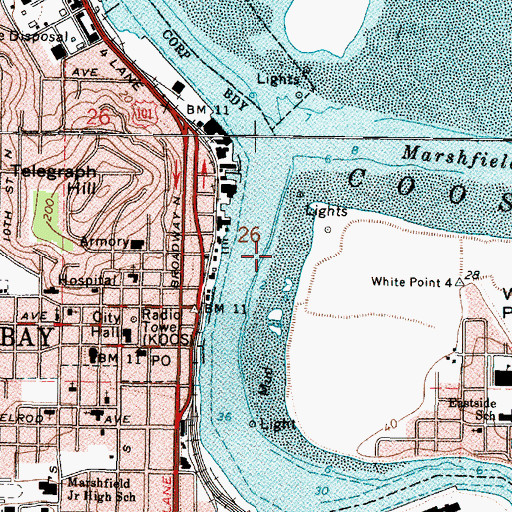 Topographic Map of Marshfield Range Channel, OR