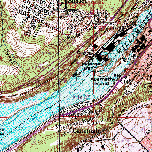 Topographic Map of Willamette Falls, OR