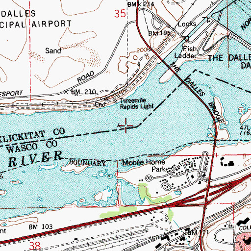 Topographic Map of Threemile Rapids (historical), OR